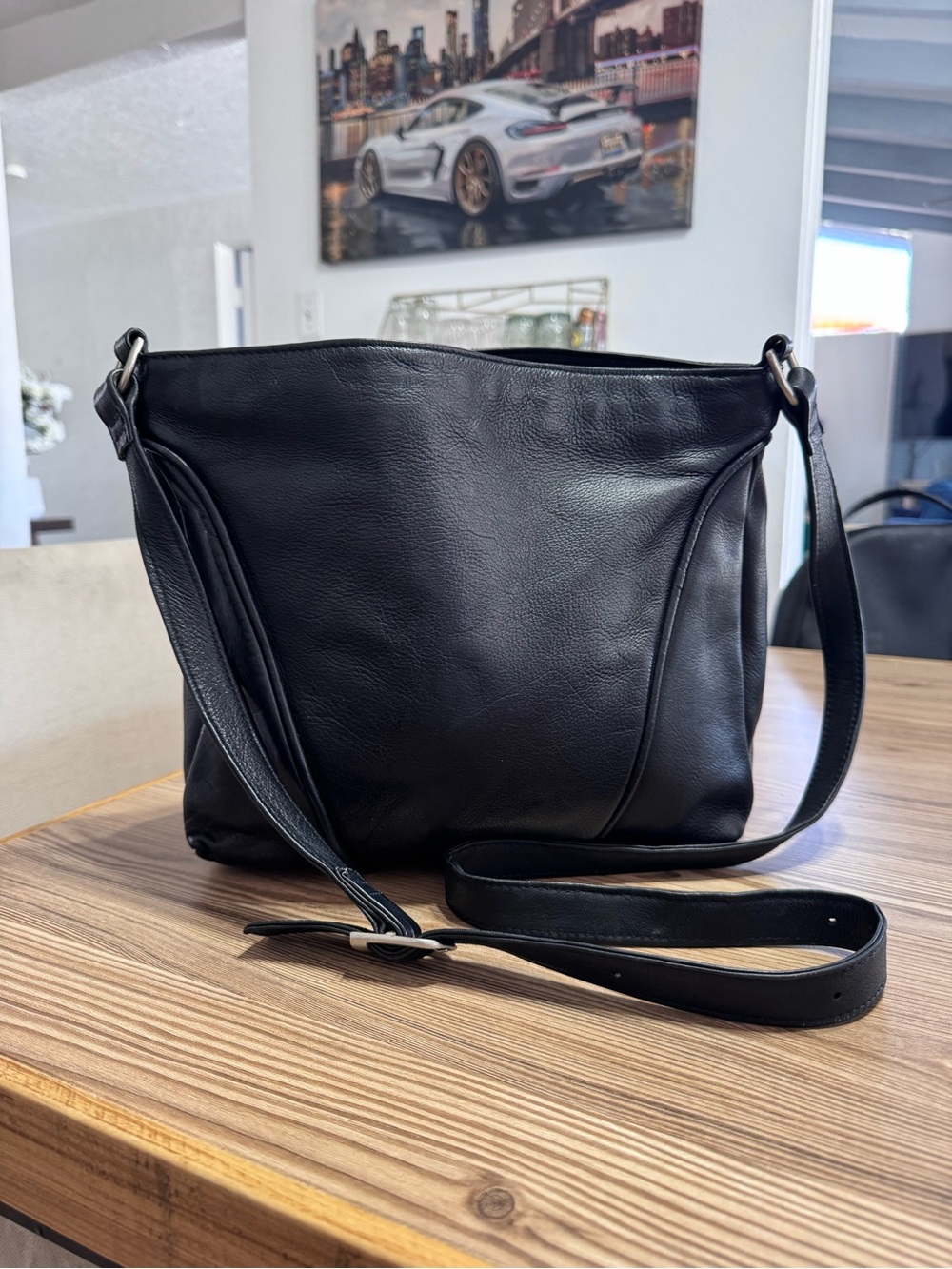 Classic Black Leather Crossbody Bag